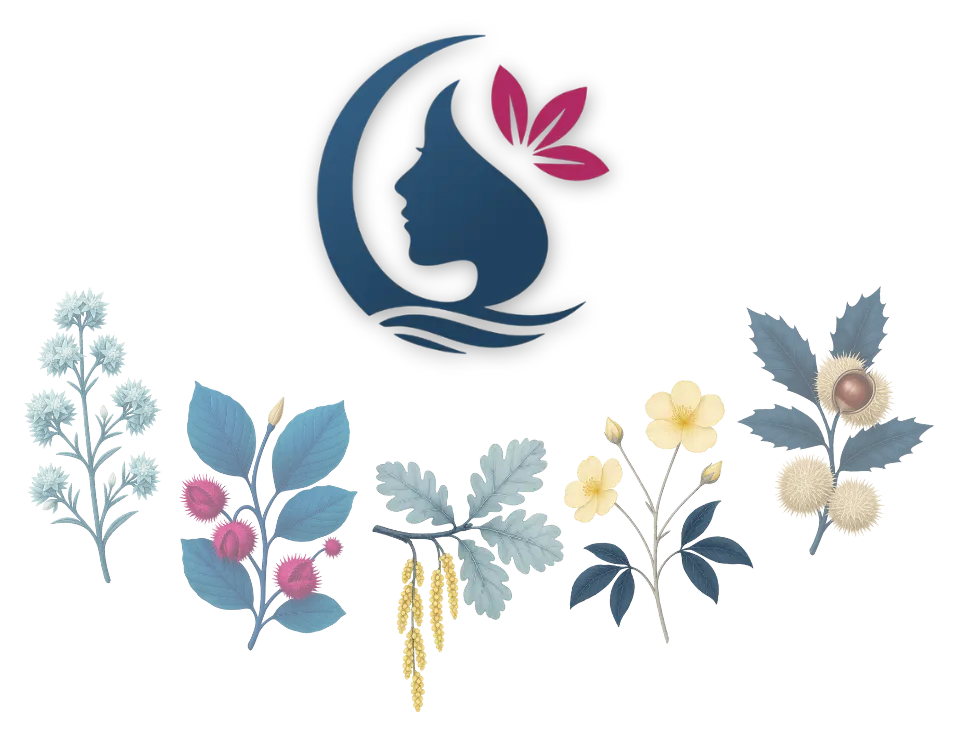 Logo von AquaLunaris mit stilisierten Bachblüten